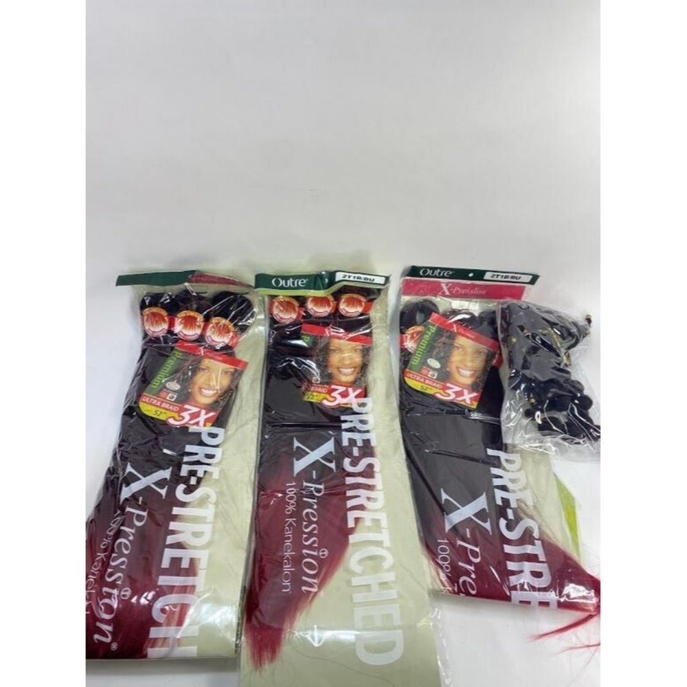 X-Pression Pre Stretched Black Red 52" Ultra Braid Hair 3 Packs